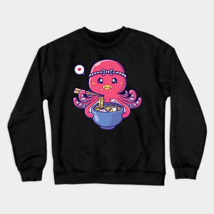 Anime kawaii sea squid eating ramen noodles Crewneck Sweatshirt